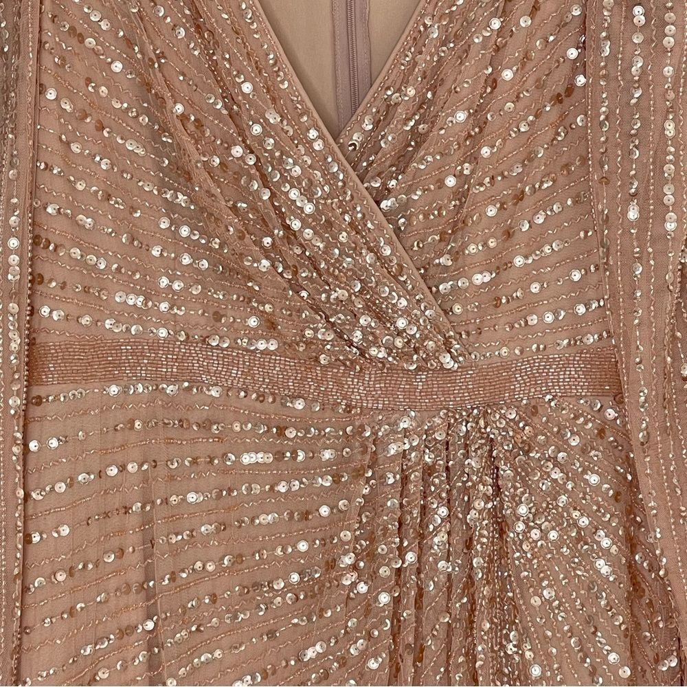 Mac Duggal 5715 Sequin Wrap-Over Long-Sleeve Embellished Gown, Rose, Size 10 - Picture 6 of 11
